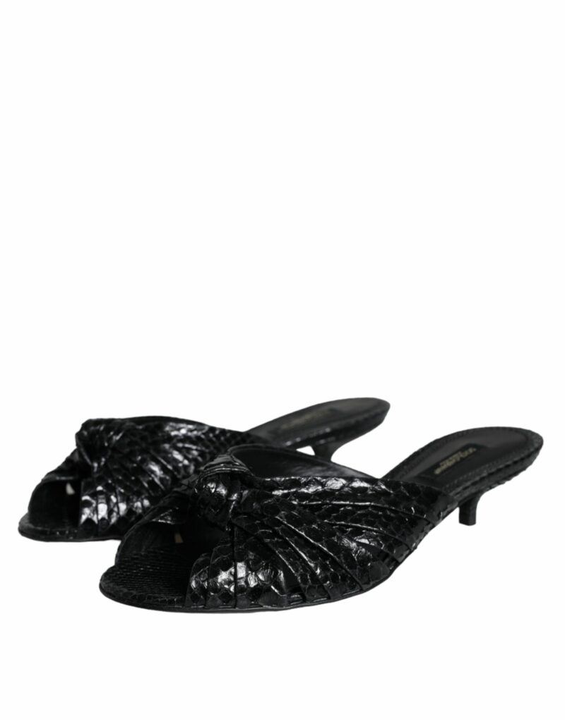 Dolce & Gabbana Black Leather Heels Slides Sandals Shoes - Image 3