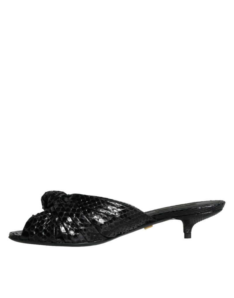 Dolce & Gabbana Black Leather Heels Slides Sandals Shoes - Image 4