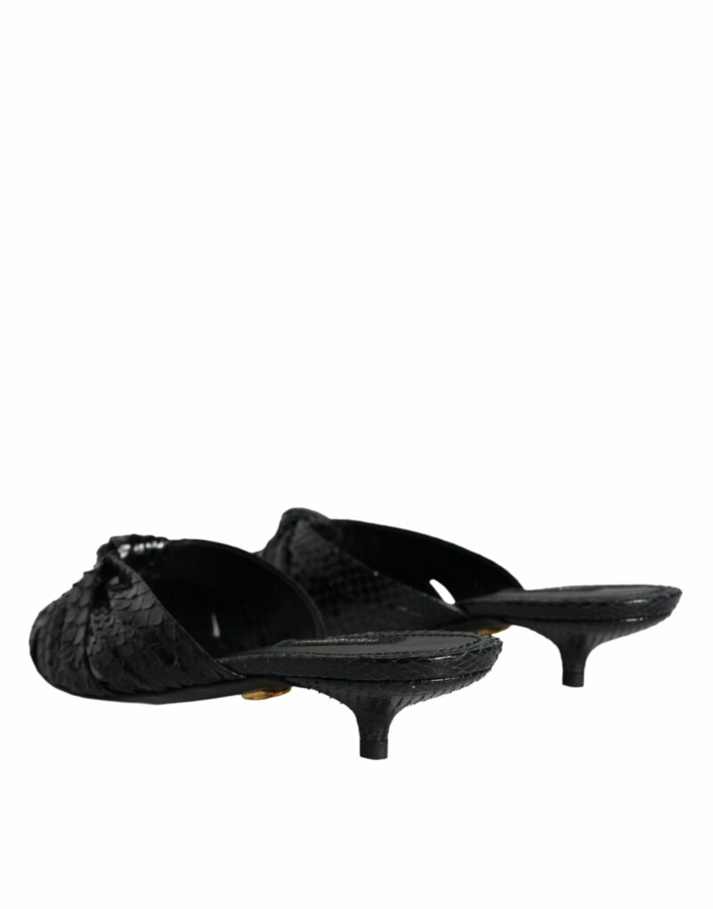 Dolce & Gabbana Black Leather Heels Slides Sandals Shoes - Image 5