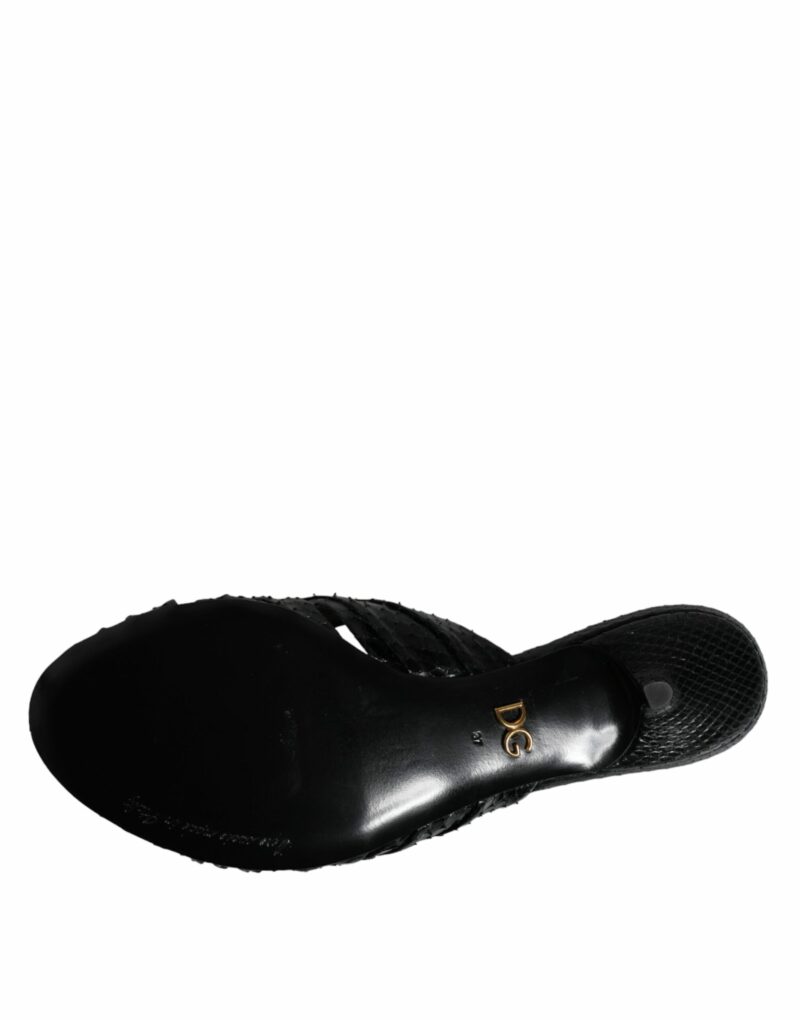 Dolce & Gabbana Black Leather Heels Slides Sandals Shoes - Image 6
