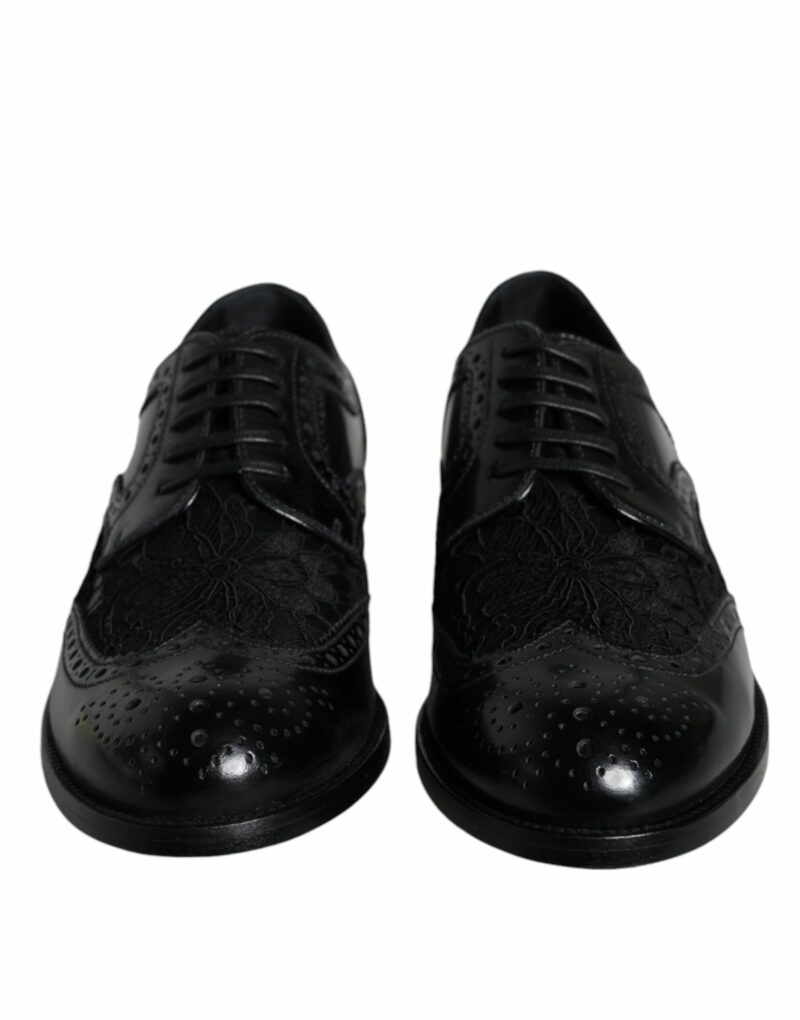 Dolce & Gabbana Black Leather Floral Lace Dress Formal Shoes - Image 2