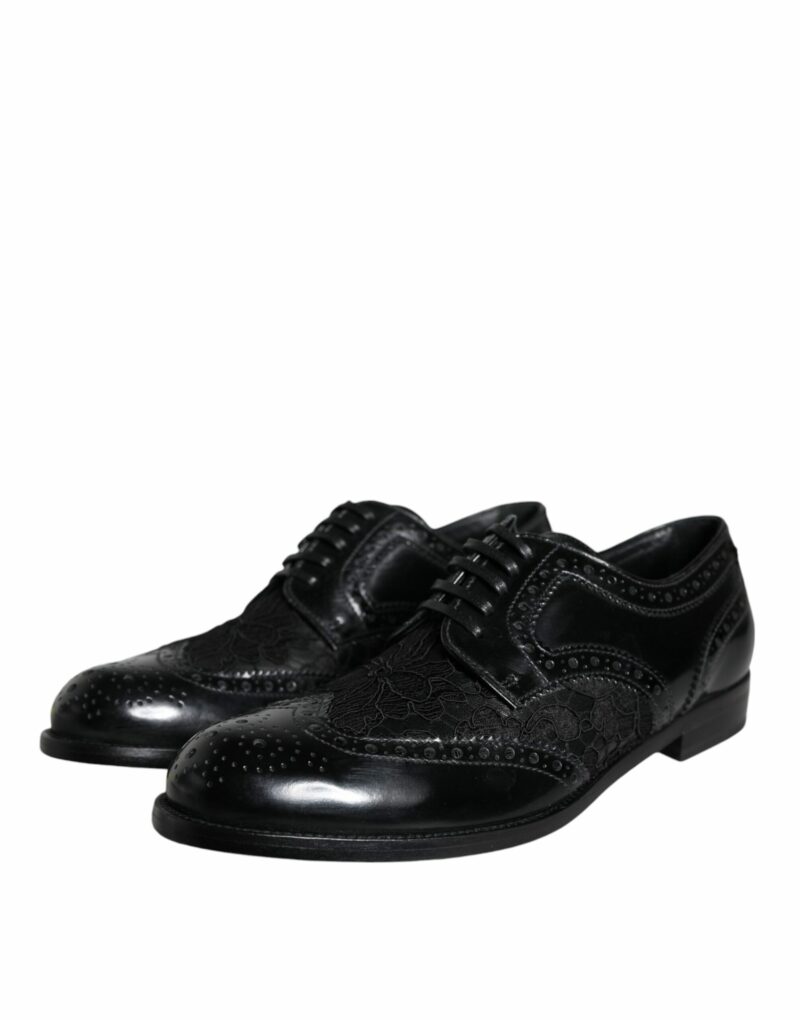 Dolce & Gabbana Black Leather Floral Lace Dress Formal Shoes - Image 3