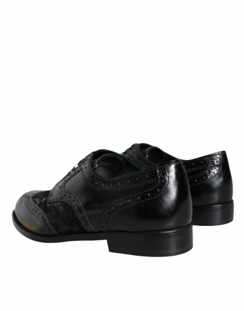 Dolce & Gabbana Black Leather Floral Lace Dress Formal Shoes - Image 4