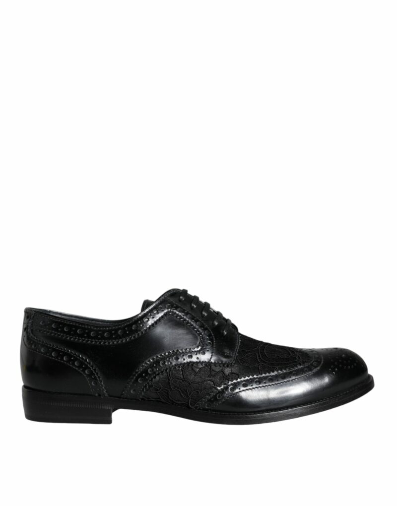 Dolce & Gabbana Black Leather Floral Lace Dress Formal Shoes - Image 5