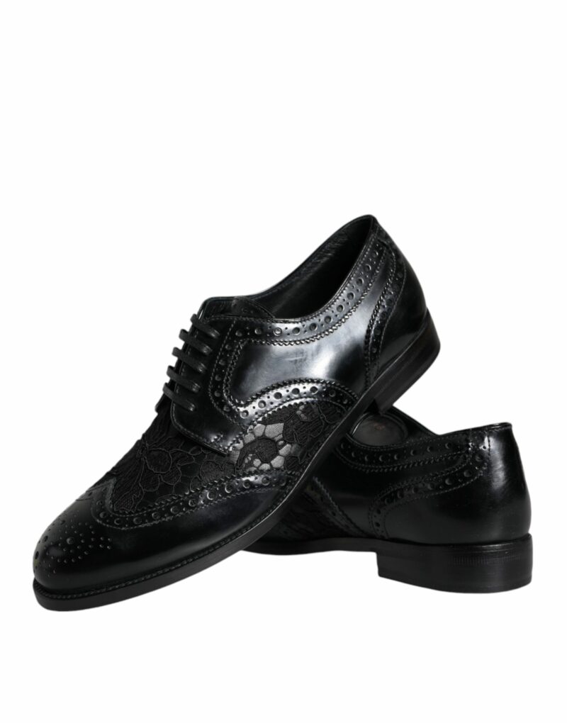 Dolce & Gabbana Black Leather Floral Lace Dress Formal Shoes - Image 7