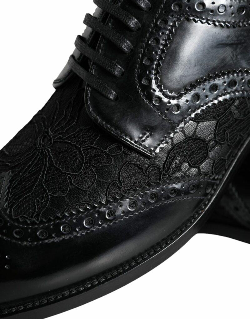 Dolce & Gabbana Black Leather Floral Lace Dress Formal Shoes - Image 8