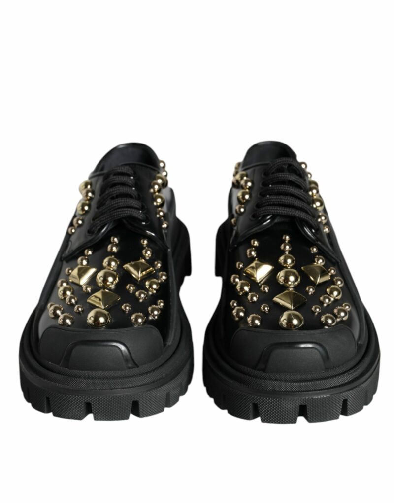 Dolce & Gabbana Black Leather Trekking Derby Embellished Shoes - Image 2