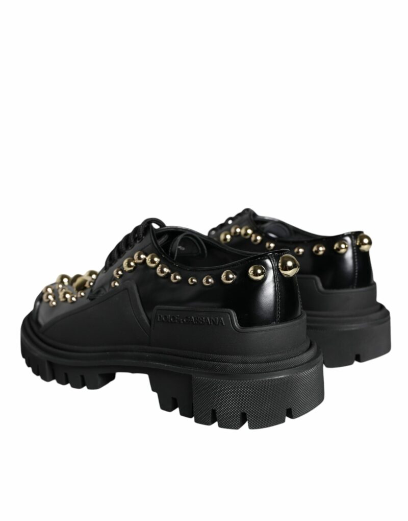Dolce & Gabbana Black Leather Trekking Derby Embellished Shoes - Image 4