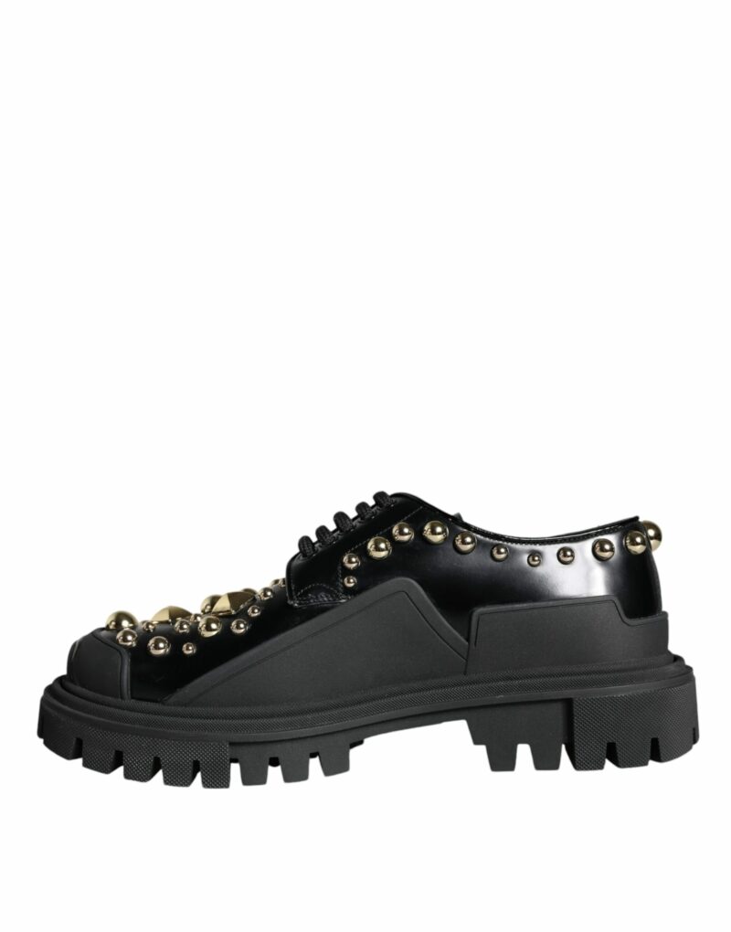 Dolce & Gabbana Black Leather Trekking Derby Embellished Shoes - Image 5