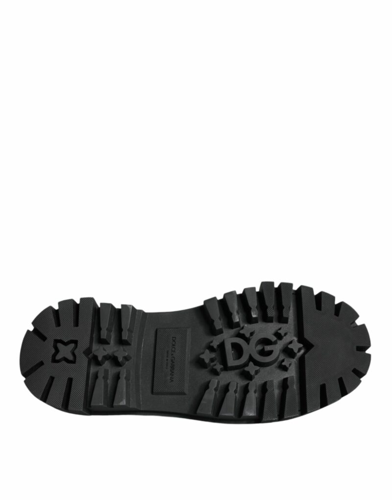 Dolce & Gabbana Black Leather Trekking Derby Embellished Shoes - Image 6