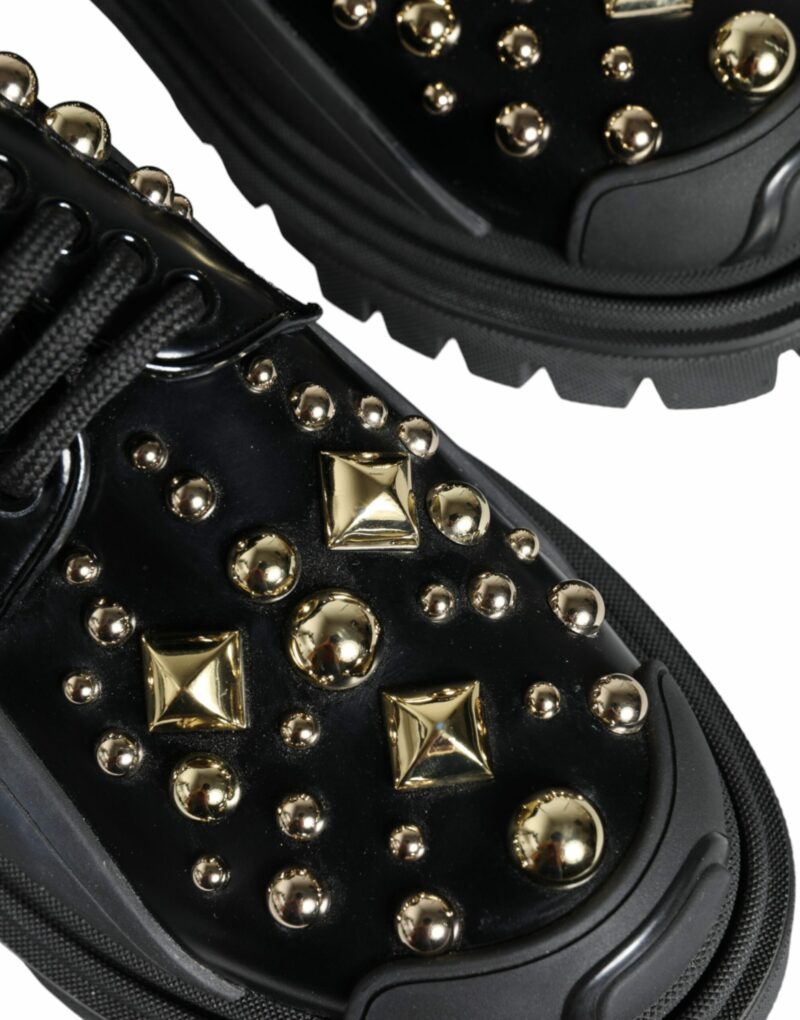 Dolce & Gabbana Black Leather Trekking Derby Embellished Shoes - Image 7