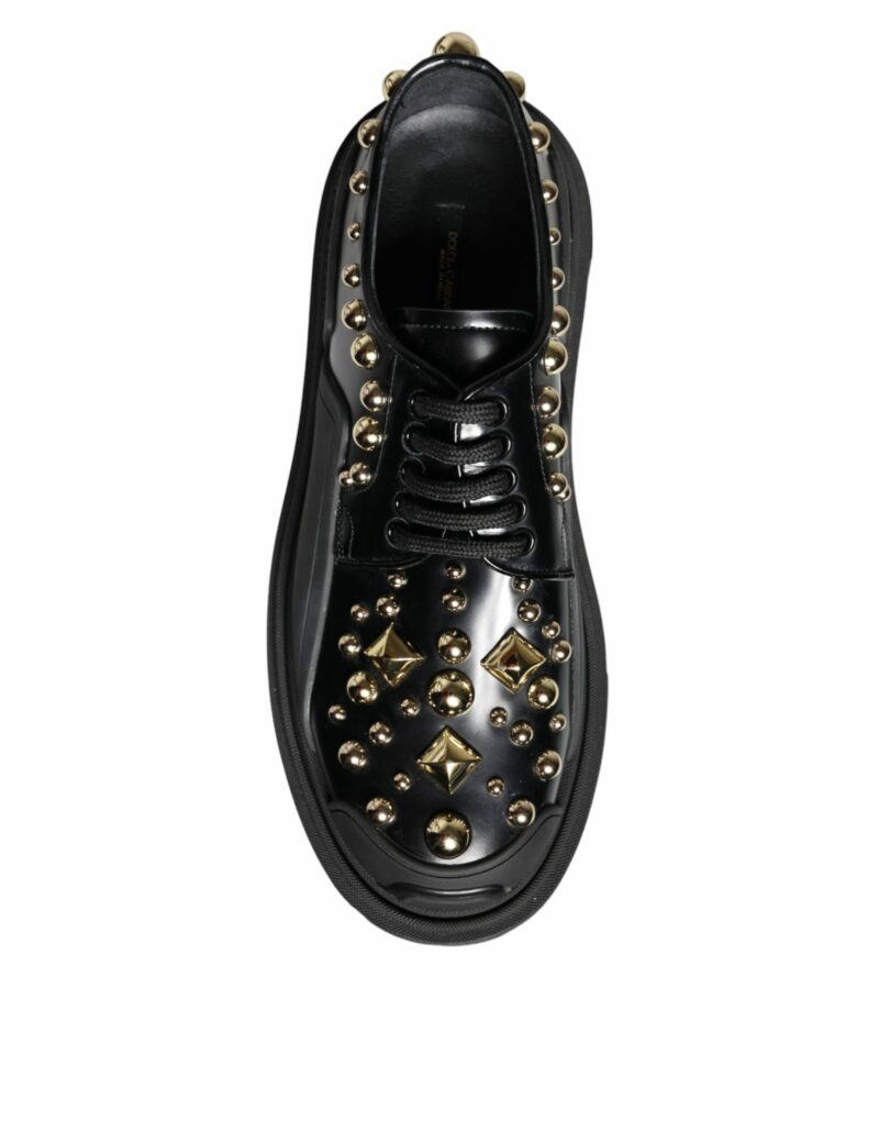 Dolce & Gabbana Black Leather Trekking Derby Embellished Shoes - Image 8