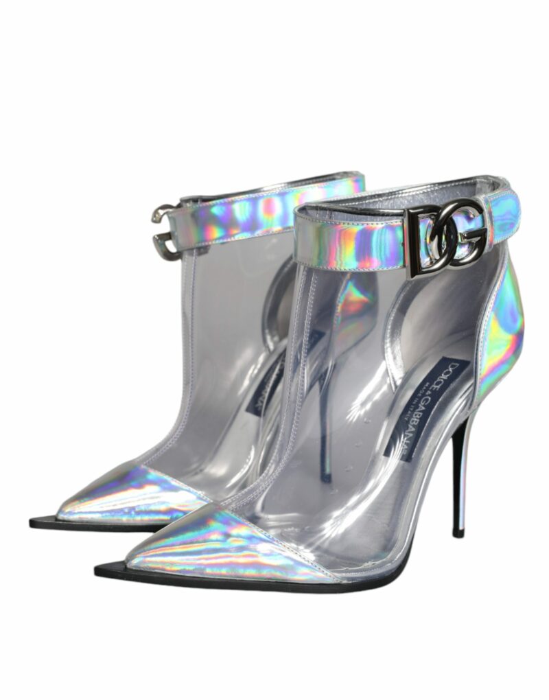 Dolce & Gabbana Silver Iridescent PVC Pointed Short Boots Shoes - Image 3