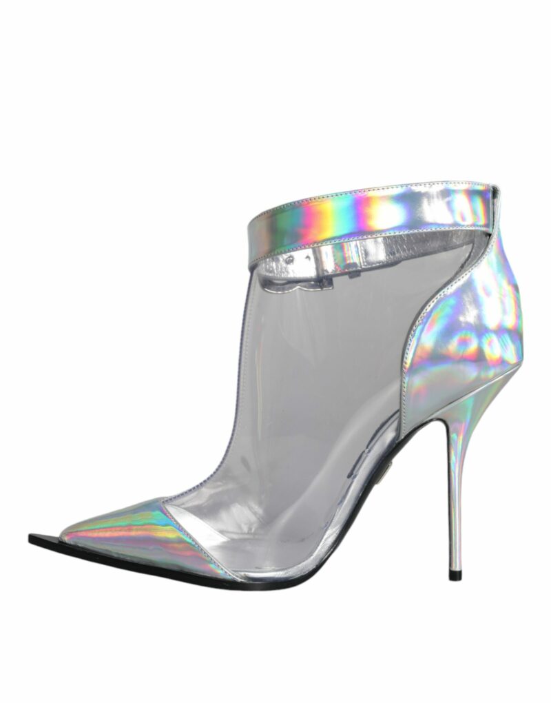 Dolce & Gabbana Silver Iridescent PVC Pointed Short Boots Shoes - Image 4