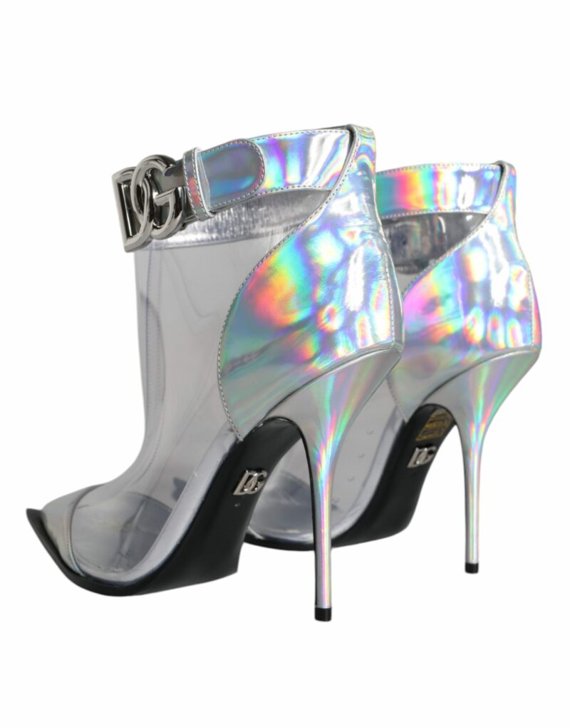 Dolce & Gabbana Silver Iridescent PVC Pointed Short Boots Shoes - Image 5