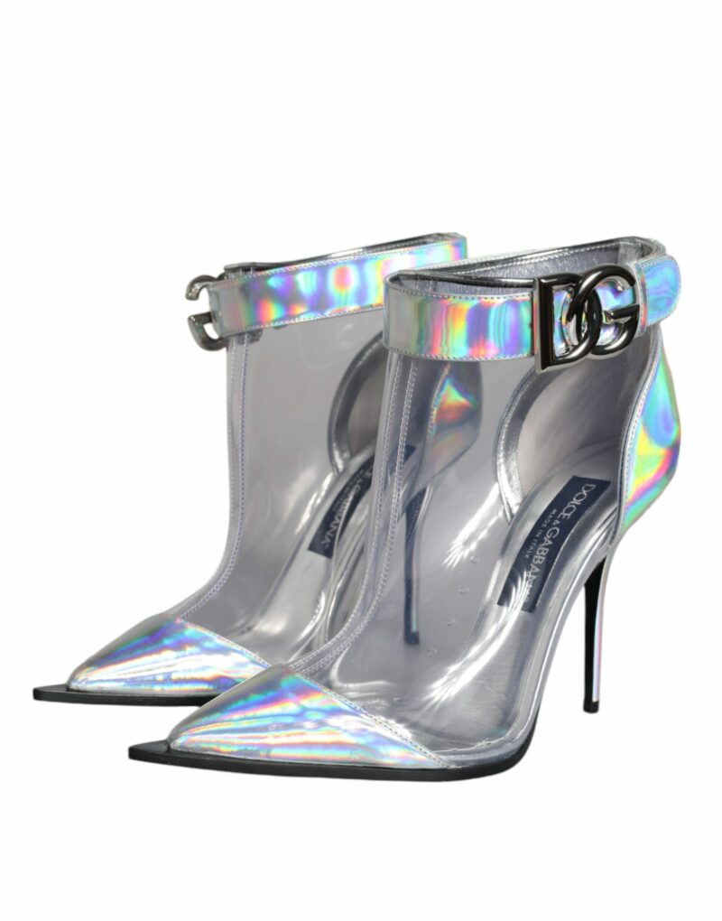 Dolce & Gabbana Silver Iridescent PVC Pointed Short Boots Shoes - Image 6