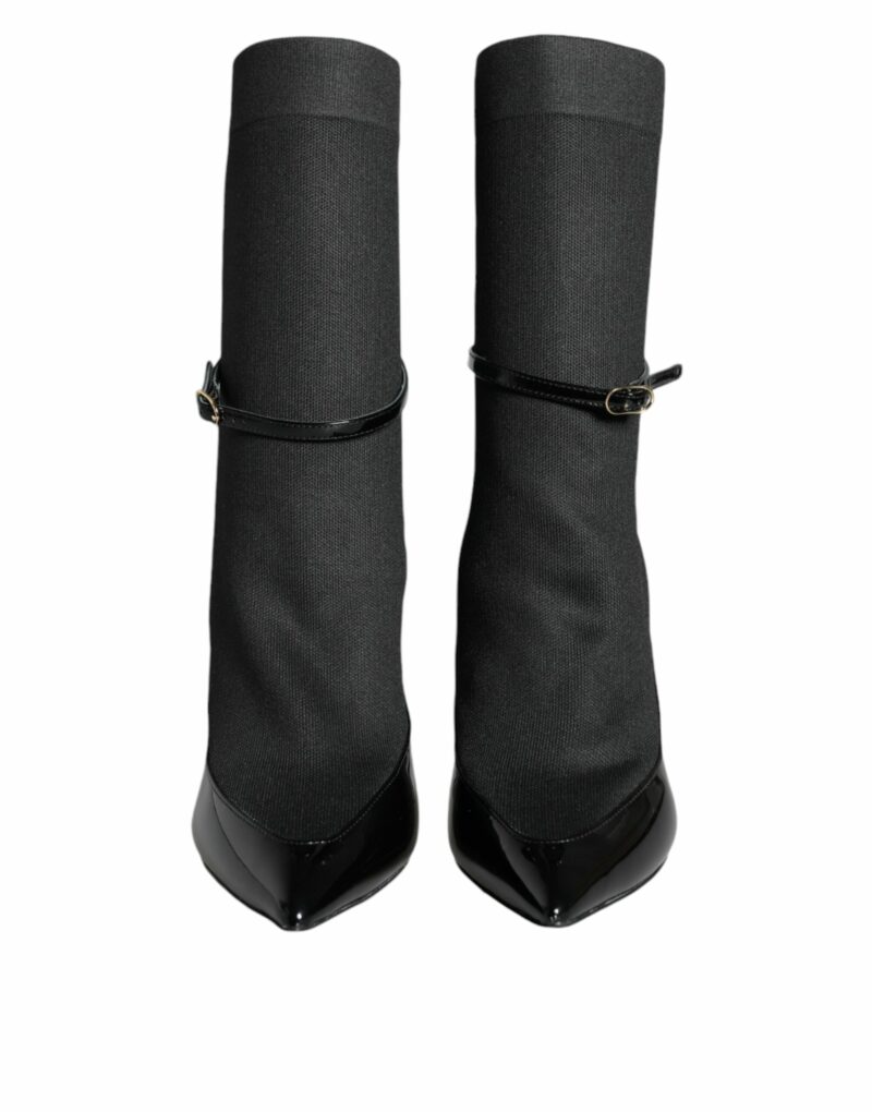 Dolce & Gabbana Black Leather Stilettos Booties Socks Shoes - Image 2