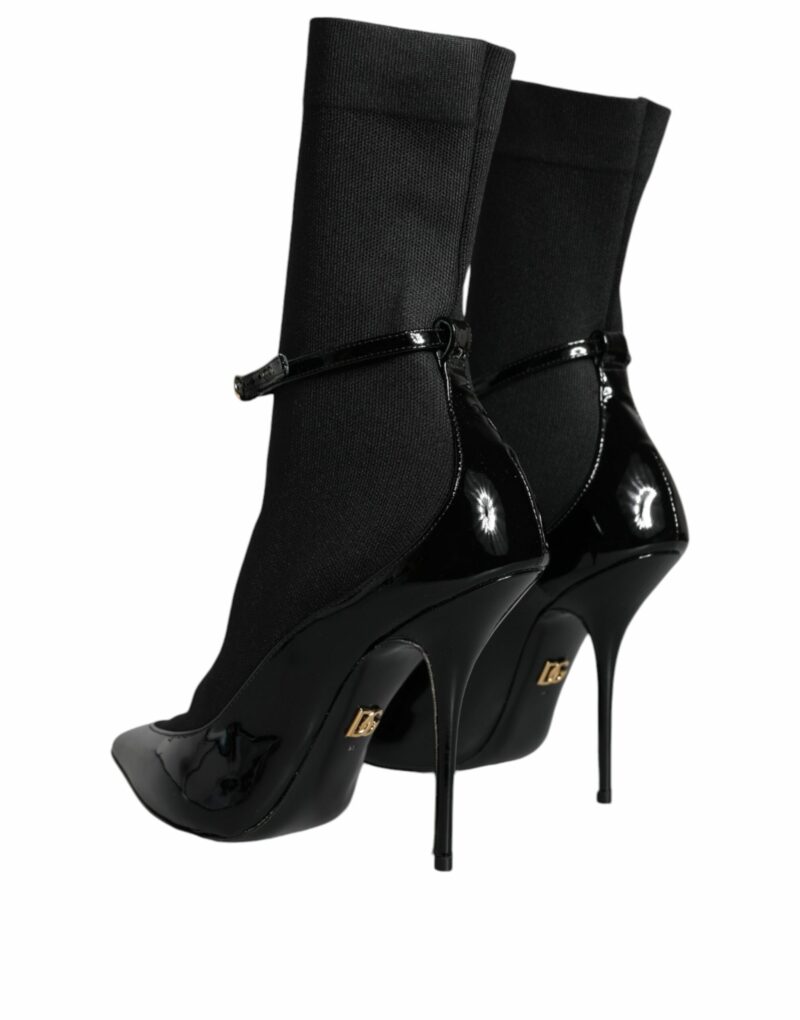 Dolce & Gabbana Black Leather Stilettos Booties Socks Shoes - Image 4