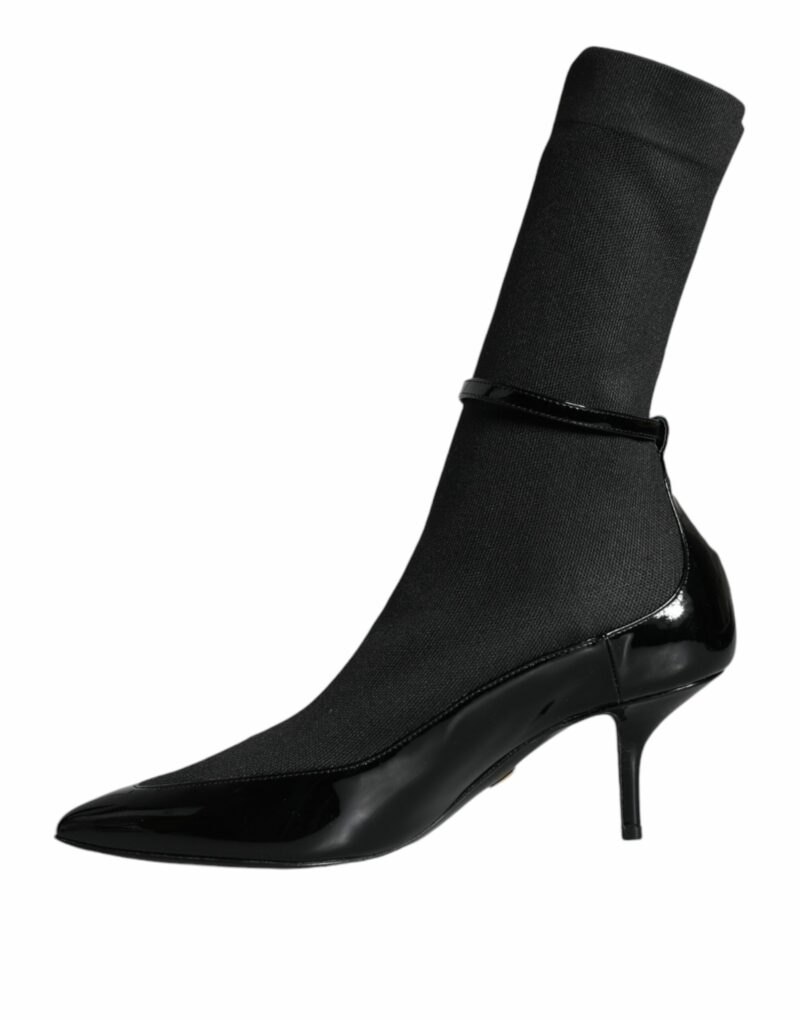Dolce & Gabbana Black Leather Stilettos Booties Socks Shoes - Image 6
