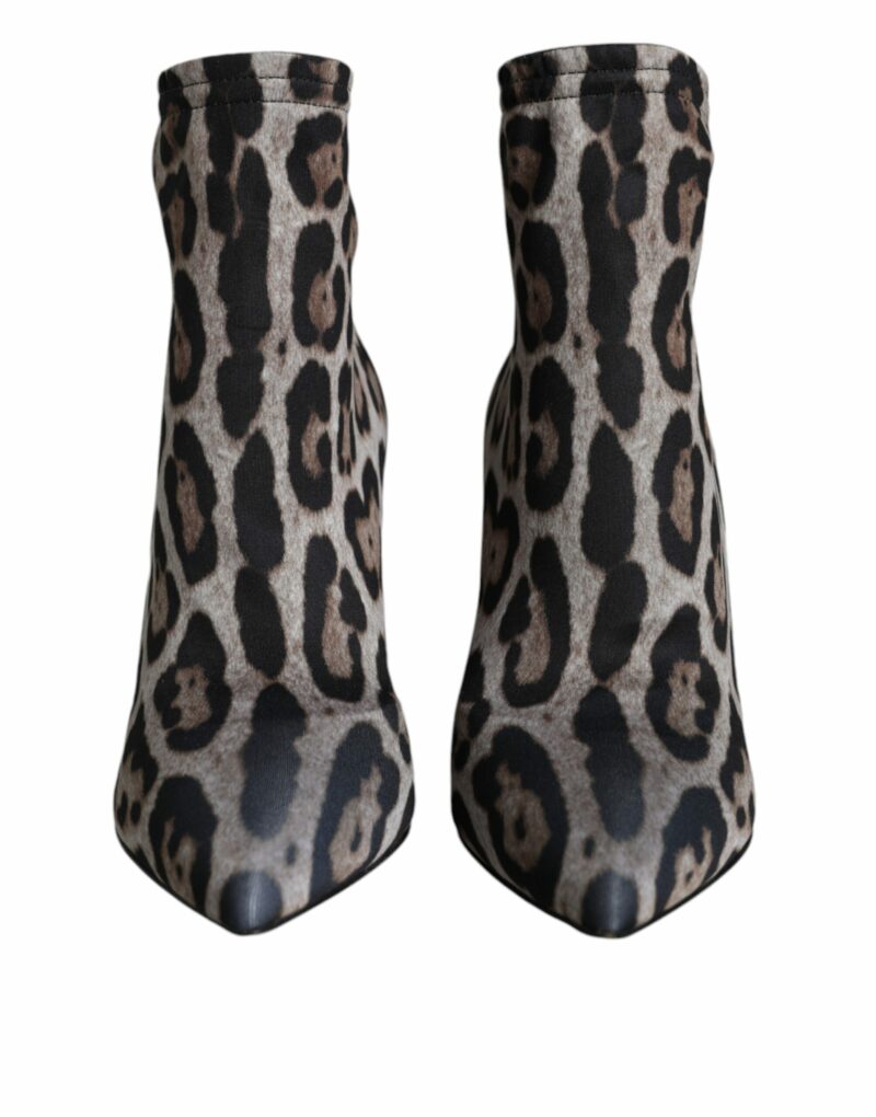 Dolce & Gabbana Gray Leopard Stretch Heels Ankle Boots Shoes - Image 2