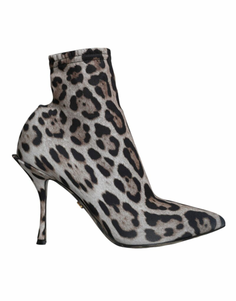 Dolce & Gabbana Gray Leopard Stretch Heels Ankle Boots Shoes - Image 4
