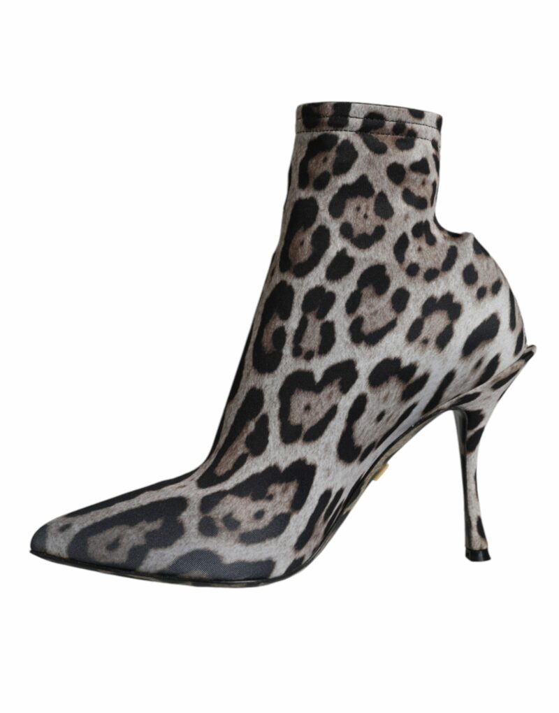 Dolce & Gabbana Gray Leopard Stretch Heels Ankle Boots Shoes - Image 5