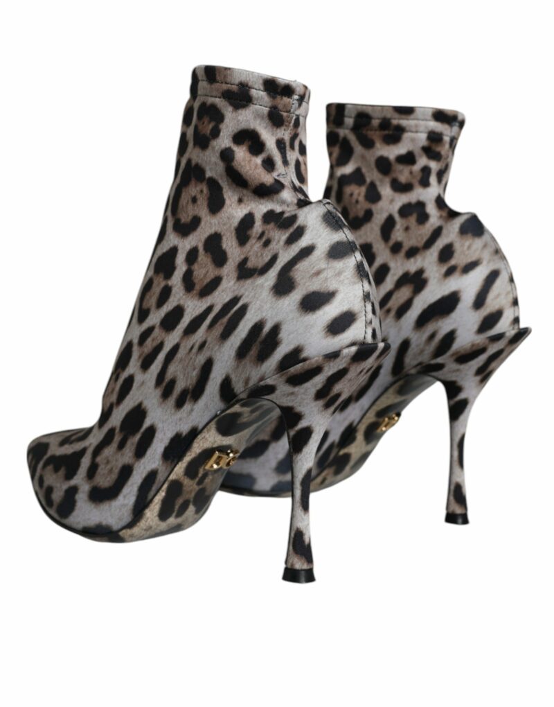 Dolce & Gabbana Gray Leopard Stretch Heels Ankle Boots Shoes - Image 6