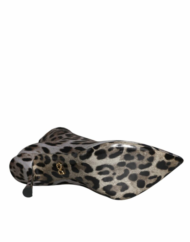 Dolce & Gabbana Gray Leopard Stretch Heels Ankle Boots Shoes - Image 7