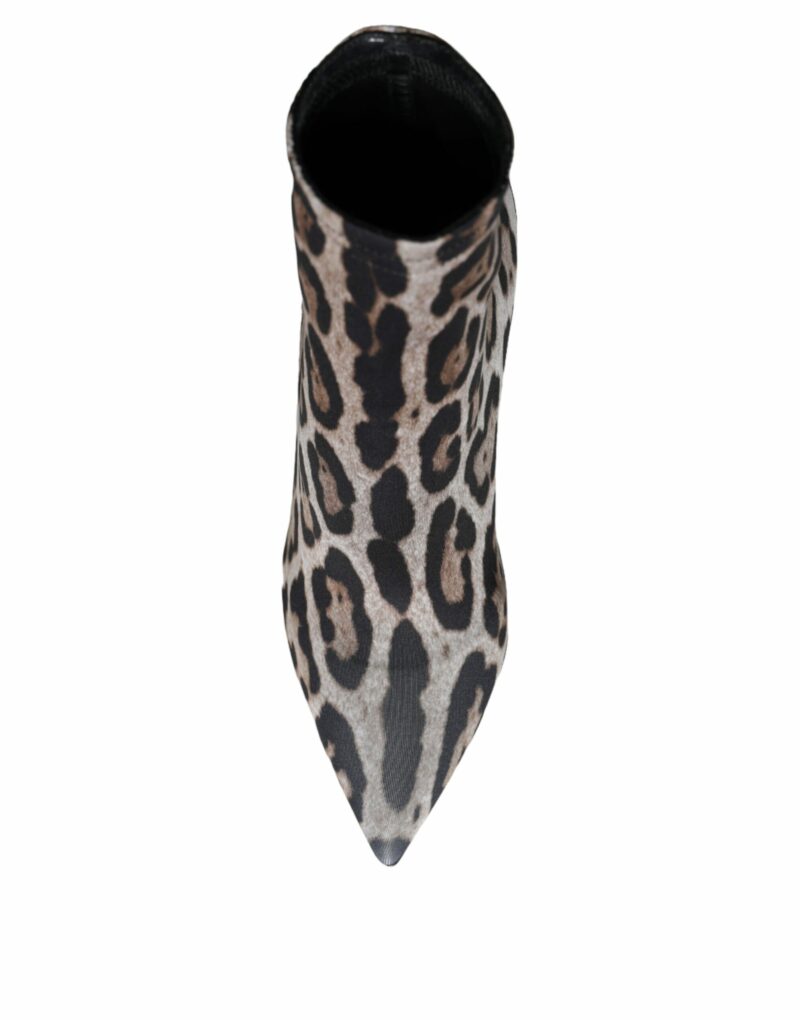 Dolce & Gabbana Gray Leopard Stretch Heels Ankle Boots Shoes - Image 8