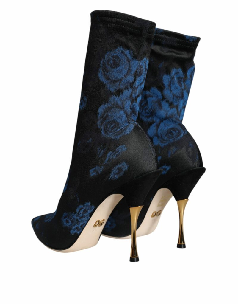 Dolce & Gabbana Black Floral Stretch Mid Calf Boots Shoes - Image 4