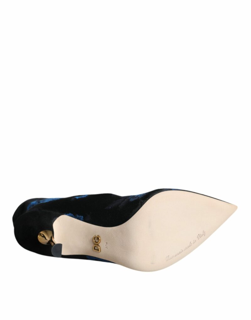 Dolce & Gabbana Black Floral Stretch Mid Calf Boots Shoes - Image 6