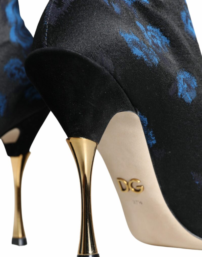 Dolce & Gabbana Black Floral Stretch Mid Calf Boots Shoes - Image 7