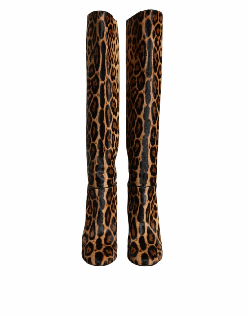 Dolce & Gabbana Beige Black Leopard Knee High Boots Shoes - Image 2