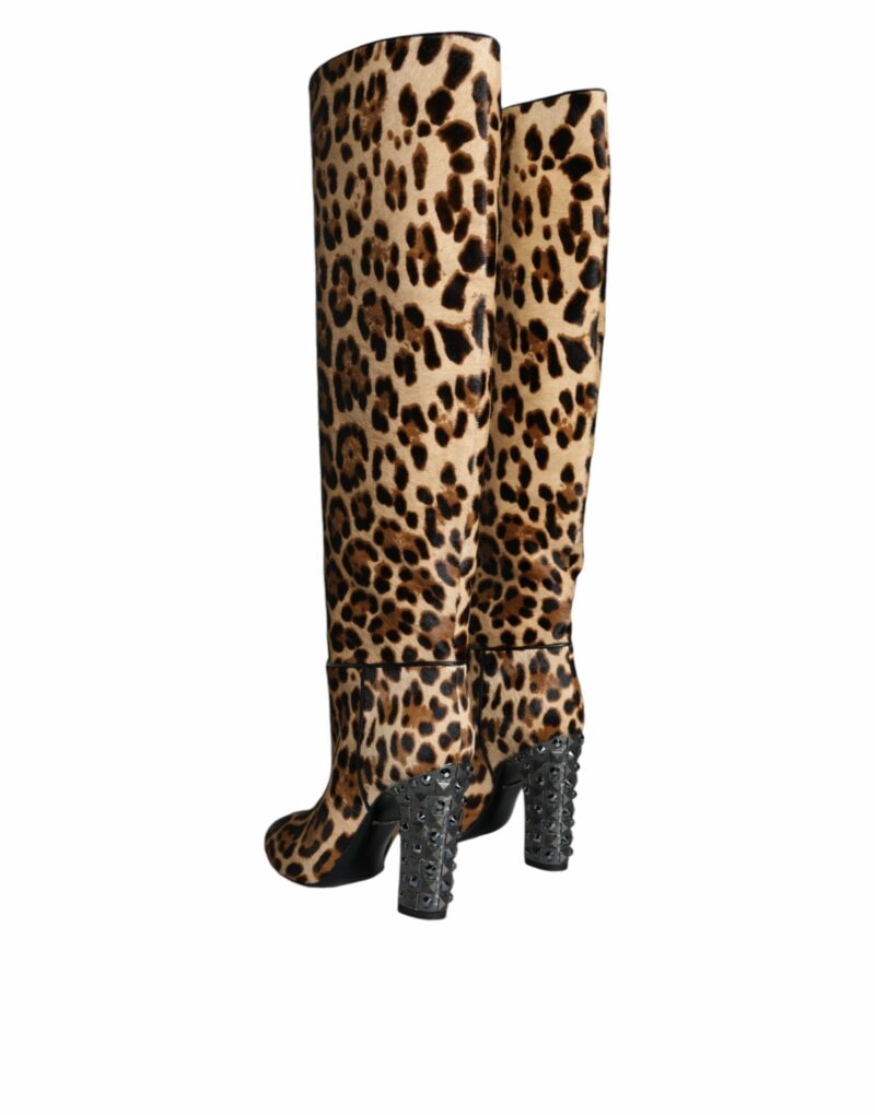 Dolce & Gabbana Beige Black Leopard Knee High Boots Shoes - Image 4