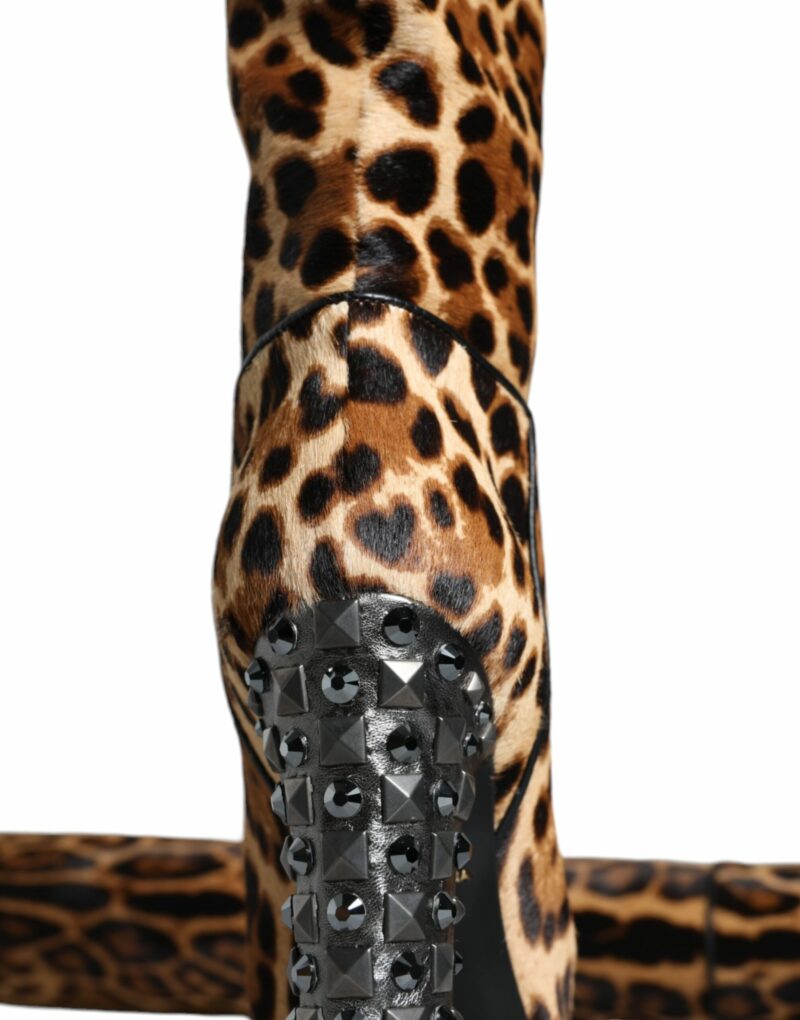 Dolce & Gabbana Beige Black Leopard Knee High Boots Shoes - Image 8