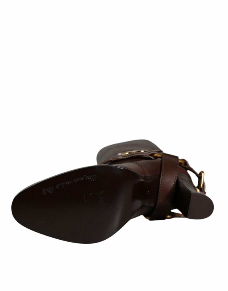Dolce & Gabbana Brown Leather Gold Tone Logo High Boots Shoes - Image 6