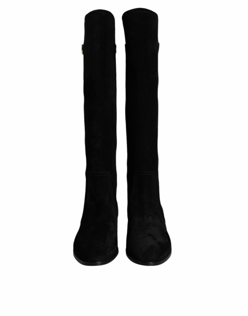 Dolce & Gabbana Black Suede Leather Knee High Boots Shoes - Image 2