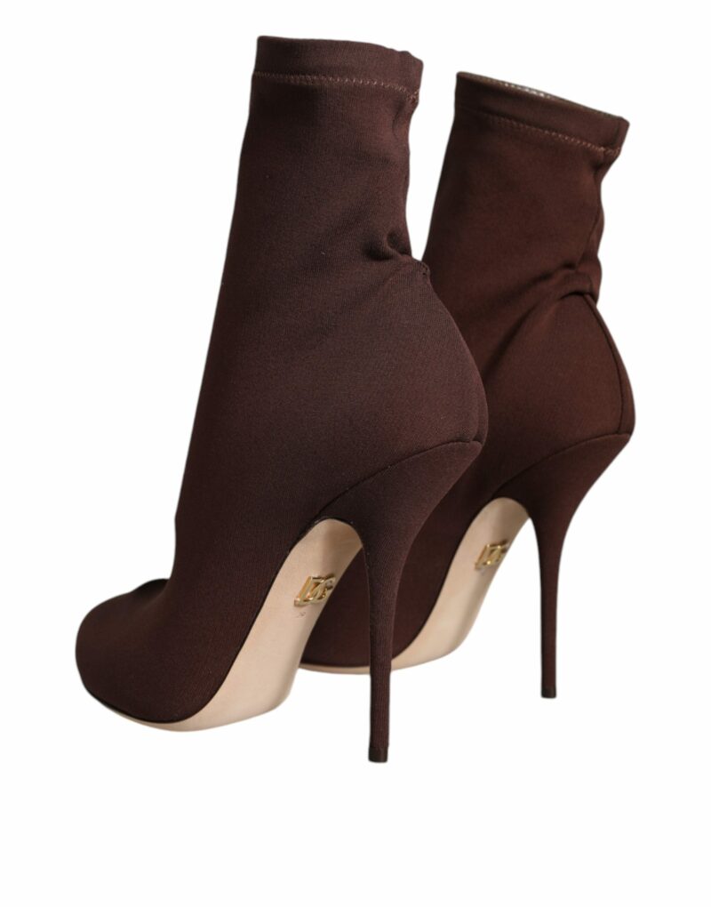 Dolce & Gabbana Brown Stiletto Heels Socks Ankle Boots Shoes - Image 4