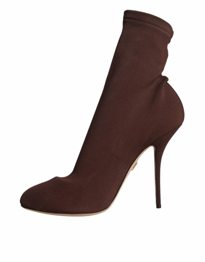 Dolce & Gabbana Brown Stiletto Heels Socks Ankle Boots Shoes - Image 5