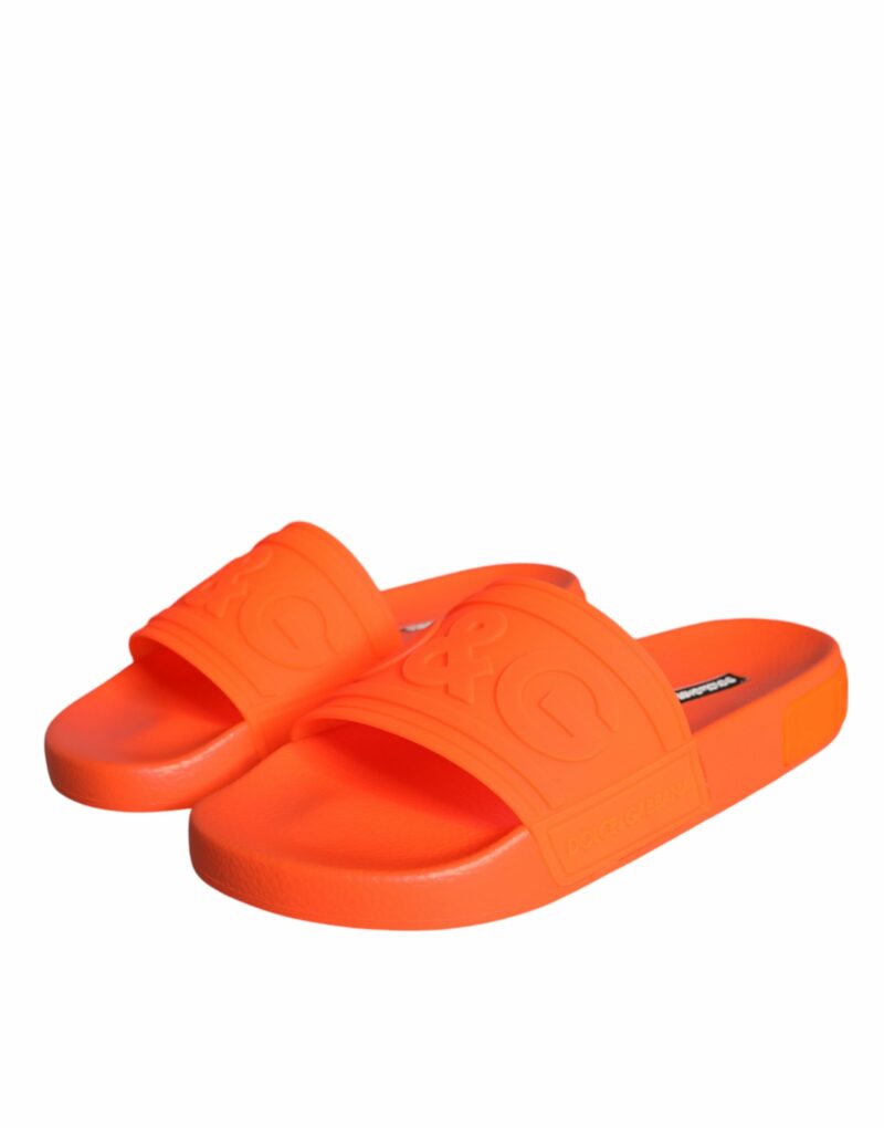 Dolce & Gabbana Orange Rubber Slides Sandals Beachwear Shoes - Image 3