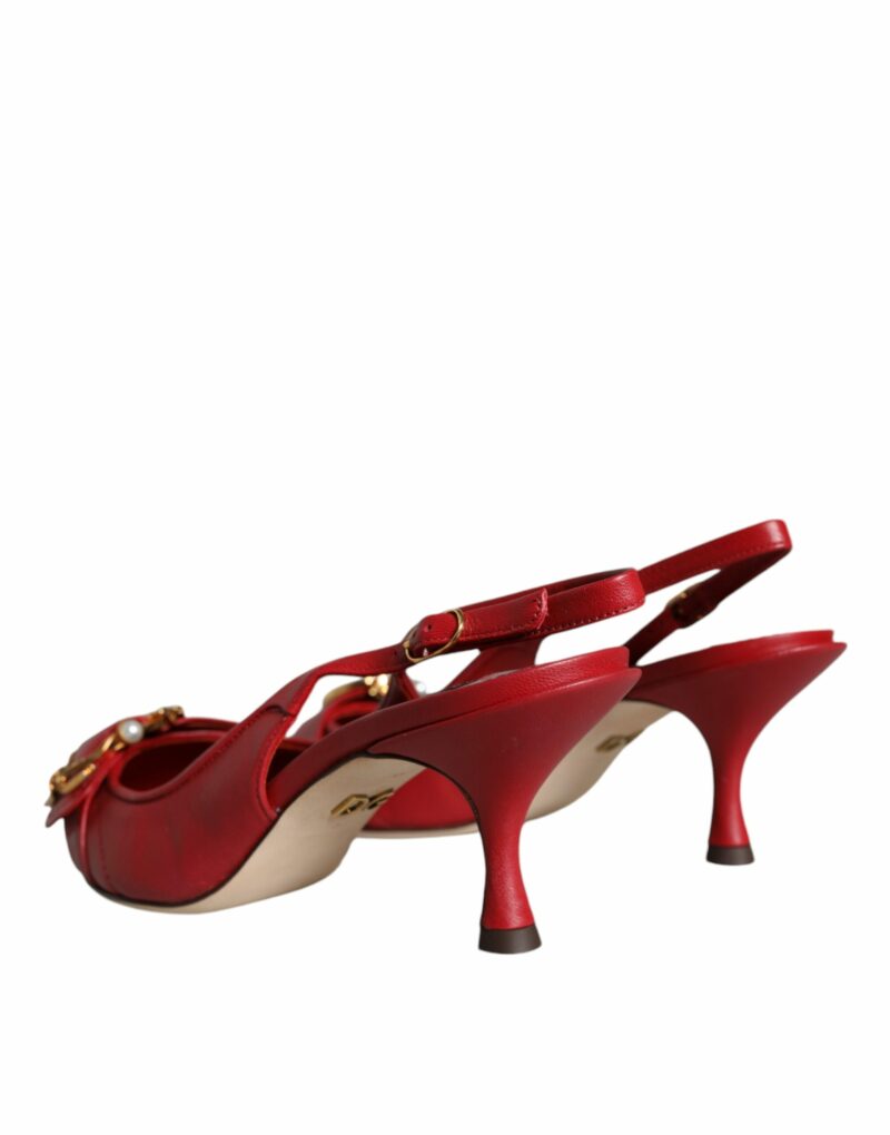 Dolce & Gabbana Red Devotion Leather Heels Slingback Shoes - Image 5