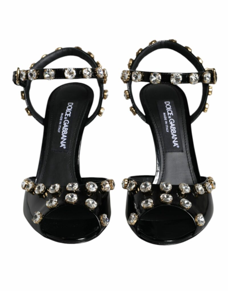 Dolce & Gabbana Black Leather Crystal Ankle Strap Sandals Shoes - Image 2