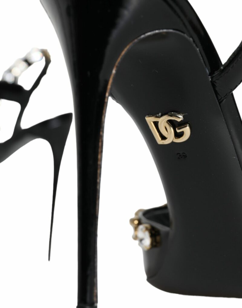 Dolce & Gabbana Black Leather Crystal Ankle Strap Sandals Shoes - Image 6