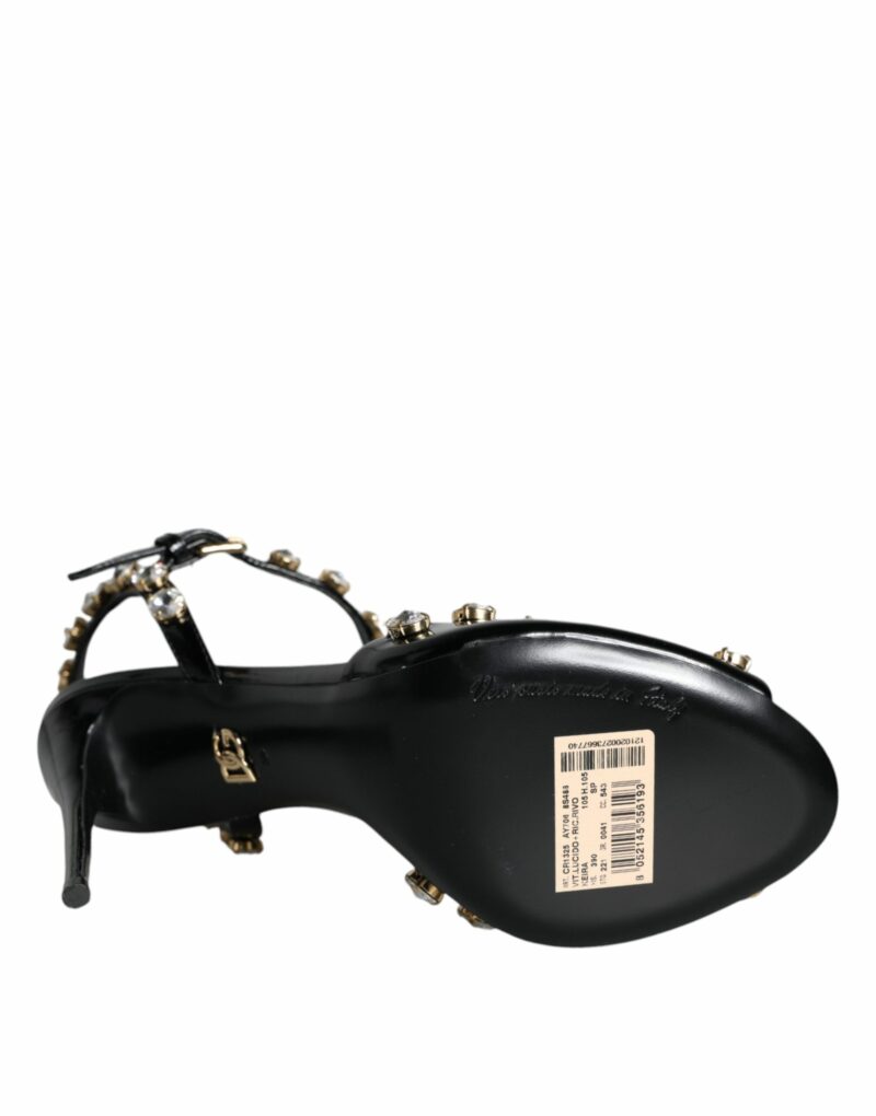 Dolce & Gabbana Black Leather Crystal Ankle Strap Sandals Shoes - Image 7