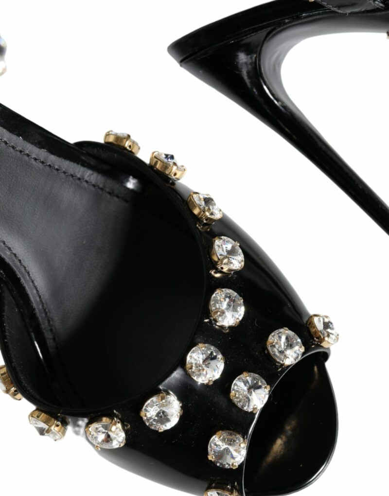 Dolce & Gabbana Black Leather Crystal Ankle Strap Sandals Shoes - Image 8