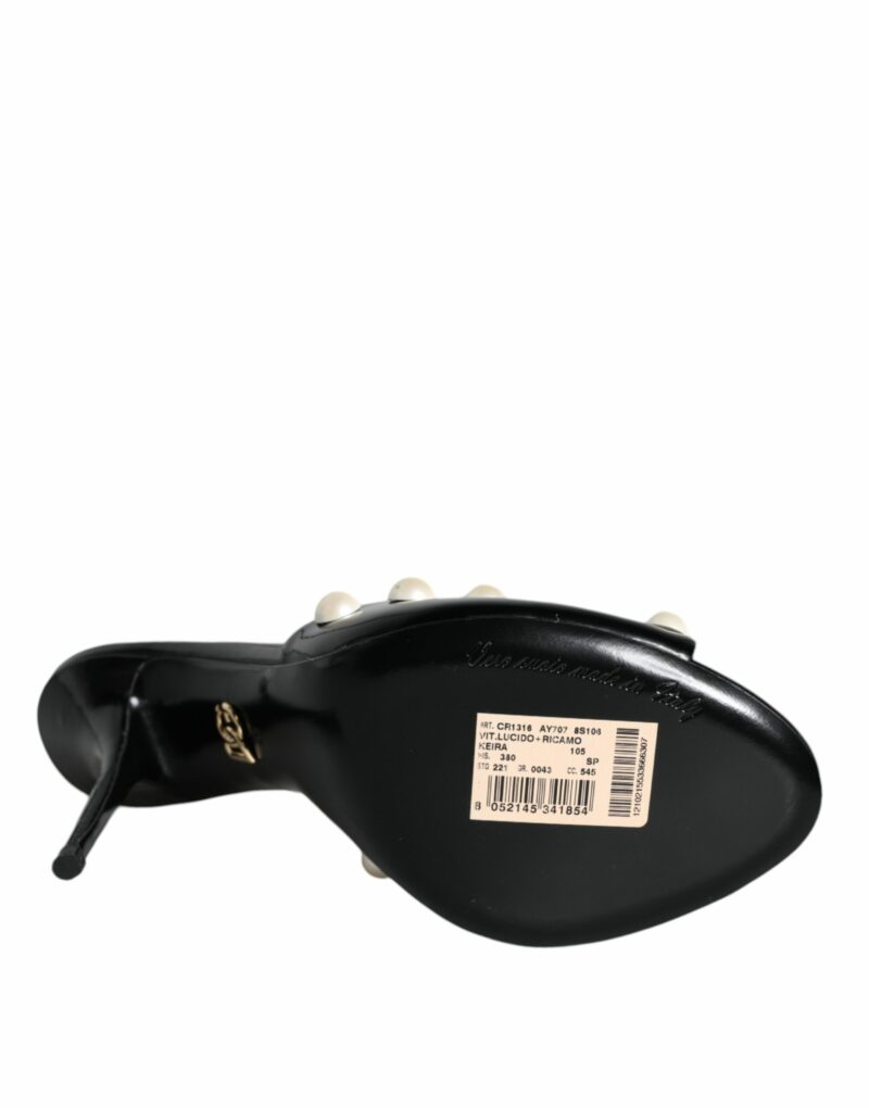 Dolce & Gabbana Black Leather Pearls Slides Sandals Shoes - Image 7