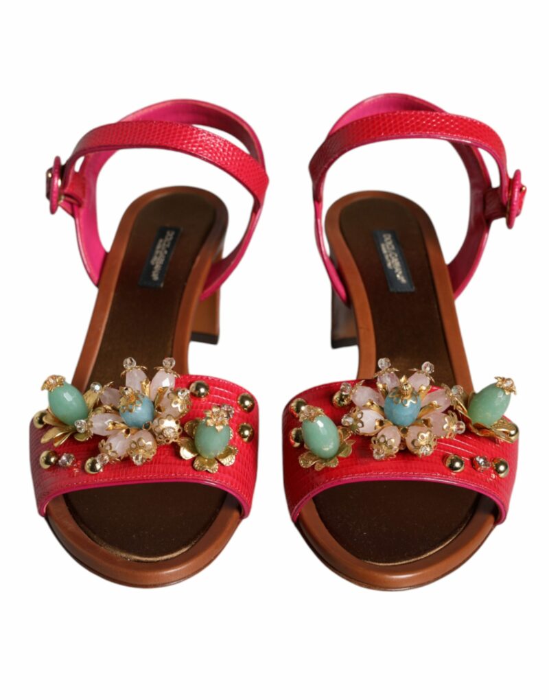 Dolce & Gabbana Fuchsia Leather Embellished Keira Sandals Shoes - Image 2