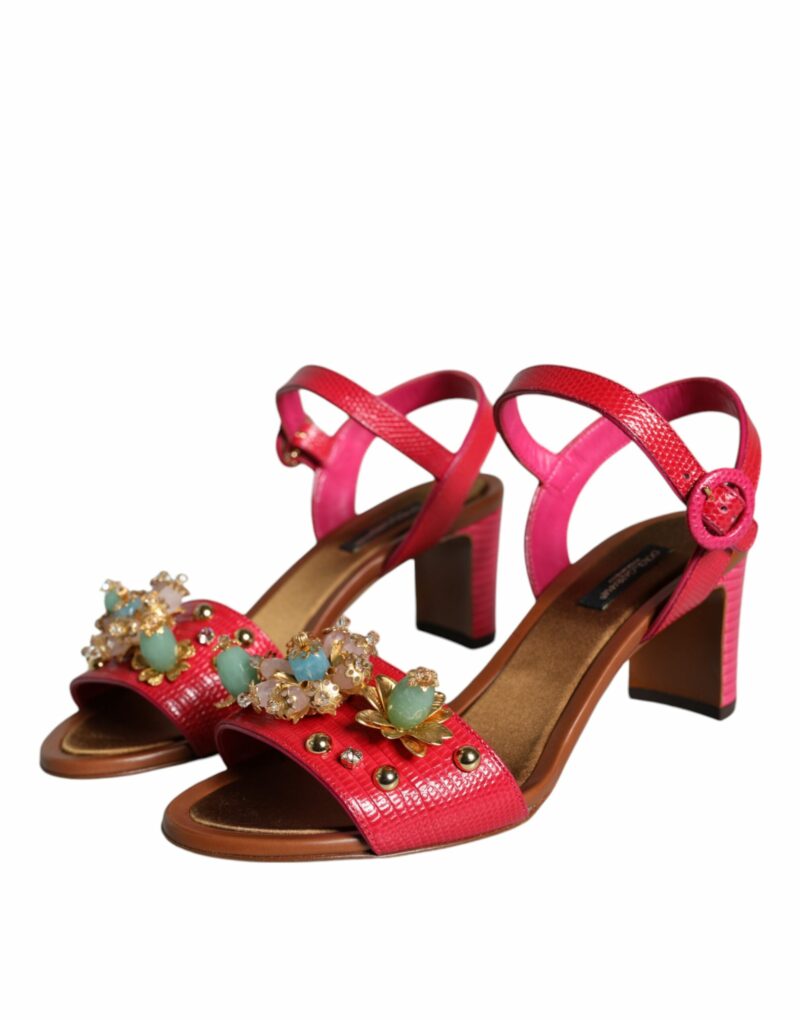 Dolce & Gabbana Fuchsia Leather Embellished Keira Sandals Shoes - Image 3
