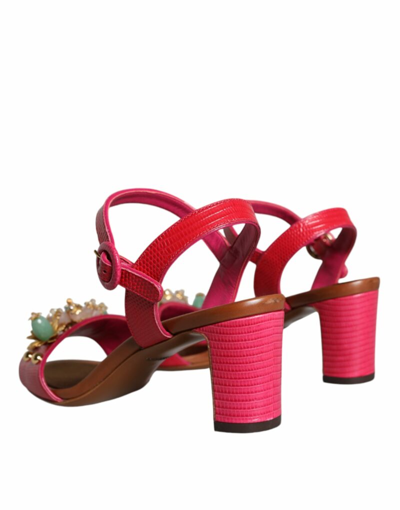 Dolce & Gabbana Fuchsia Leather Embellished Keira Sandals Shoes - Image 4