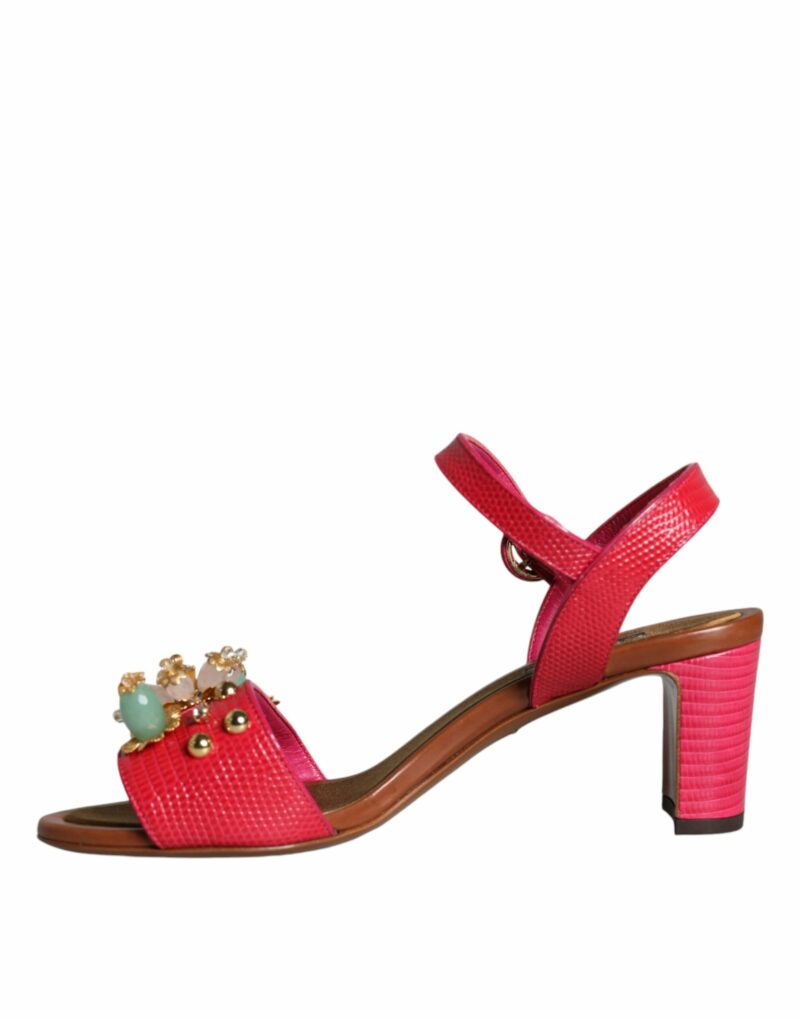 Dolce & Gabbana Fuchsia Leather Embellished Keira Sandals Shoes - Image 5